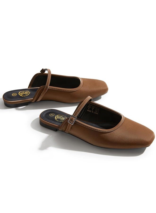 Trary Mules for Woman Mary Jane Flat Shoes Slip on Comfortable Backless Loafers Flats Square Toe Office Casual Vintage, Cocoa Brown, 6 - Image 3