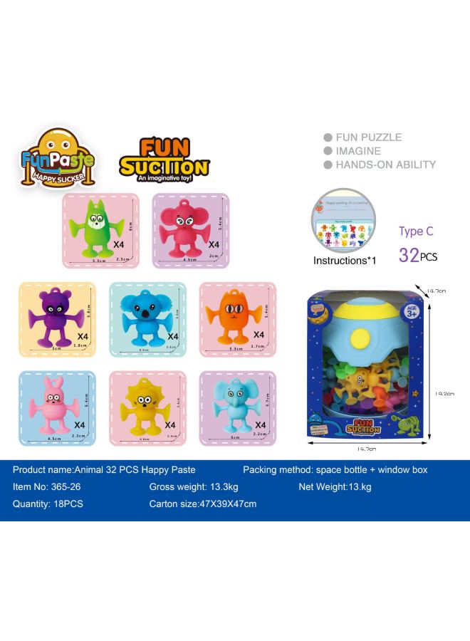 Cute Cartoon Sucker Animal Doll Octopus Suction Sticky Music Toy Children's Educational Science And Education Toys-Color:Animal Space Barrel 32 + Color Box - Image 1