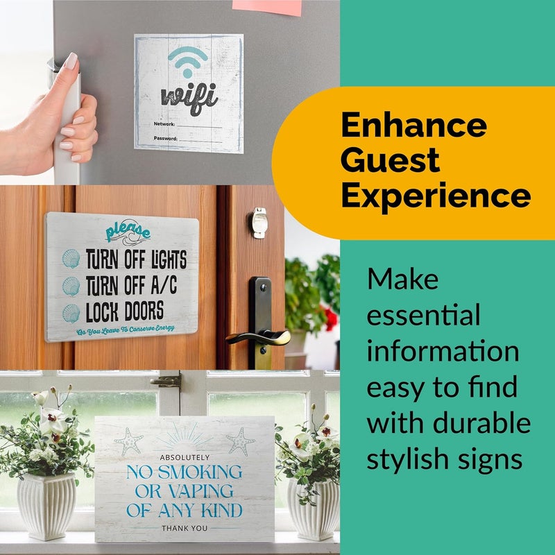 ORCA 5 Essential AirBnB Signs For Hosts | Wifi Password Sign For Home Guests, No Smoking, Do Not Flush For Bathroom Toilet, Turn Off Lights & AC, Air Bnb Vacation Rental Review Request Fridge Magnet - Image 2