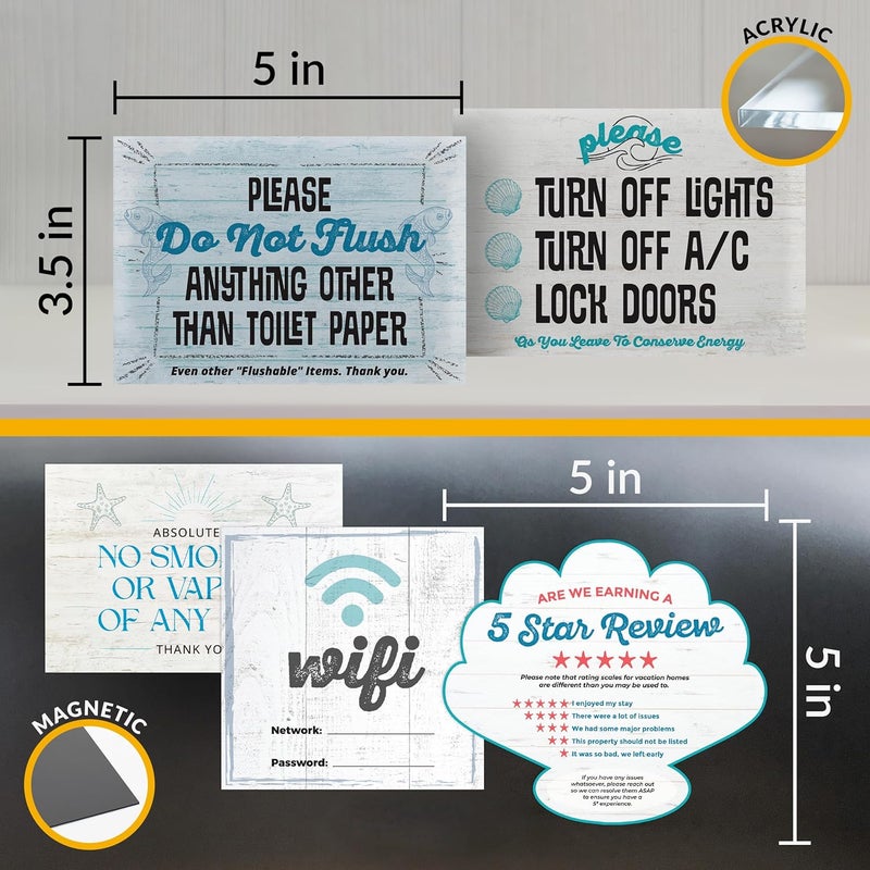 ORCA 5 Essential AirBnB Signs For Hosts | Wifi Password Sign For Home Guests, No Smoking, Do Not Flush For Bathroom Toilet, Turn Off Lights & AC, Air Bnb Vacation Rental Review Request Fridge Magnet - Image 4