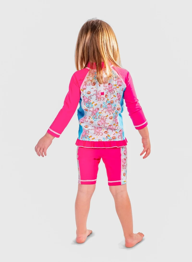 COEGA Two piece Suit with Zip & Frill-Long Sleeve Baby Girls - Pink Octopus