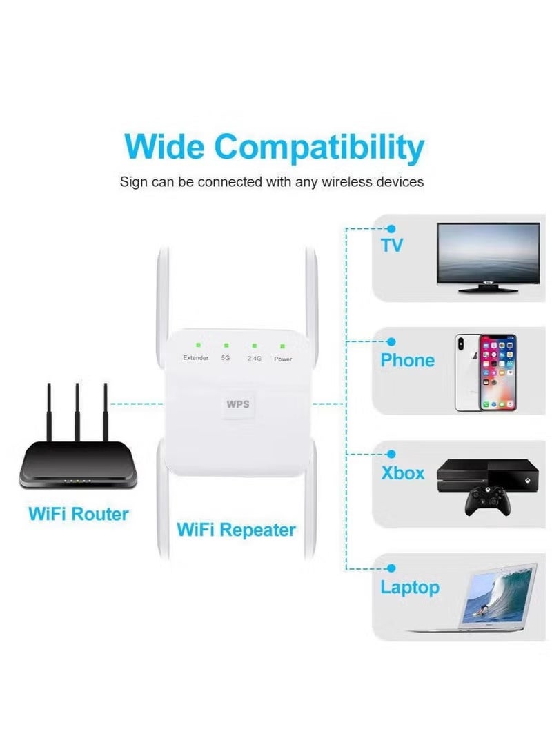 عربست موسع واي فاي ثنائي النطاق 2.4G/5G، سرعة 1200Mbps مع منفذ إيثرنت (أبيض)  - Image 2