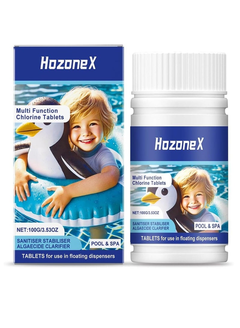 HOZONEX Slow-Dissolving Chlorine Tablets for Swimming Pools and Spas, Long-Lasting 3-Inch Sanitizer Tabs with Clarifier, 1 Tablet per 135 Gallons (600 Liters) for Clean, Crystal Clear Wate - Image 1