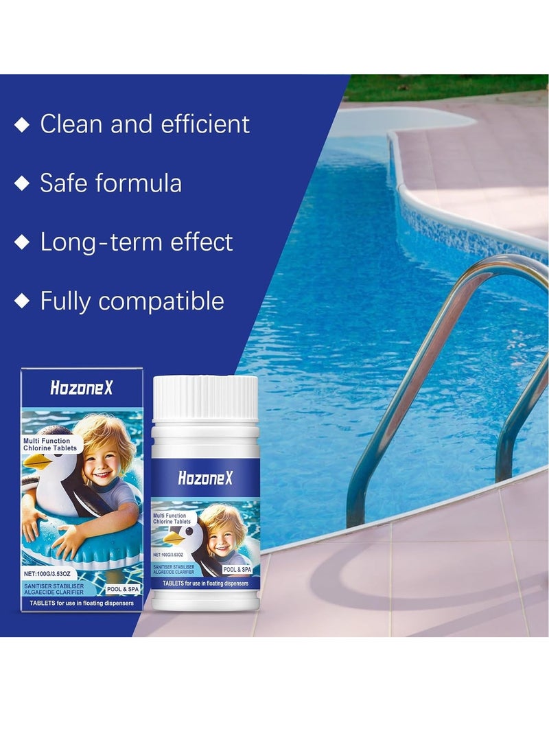 HOZONEX Slow-Dissolving Chlorine Tablets for Swimming Pools and Spas, Long-Lasting 3-Inch Sanitizer Tabs with Clarifier, 1 Tablet per 135 Gallons (600 Liters) for Clean, Crystal Clear Wate - Image 2