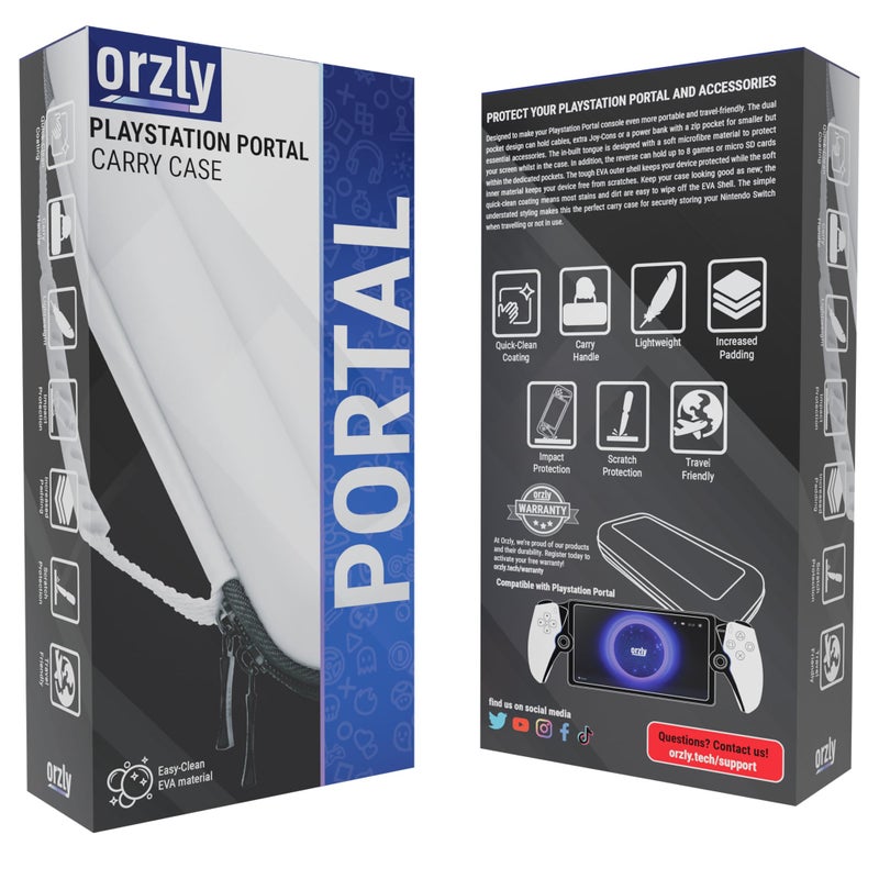 Orzly Carry Case designed for Playstation Portal remote player for PS5 Console holds accessories, Travel and Storage Protection for headset charger and more WHITE/BLACK - Easy Clean Case Gift box Edition - Image 2
