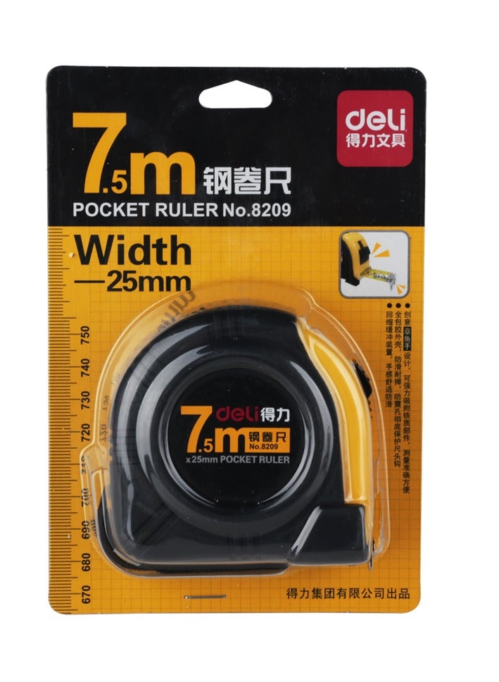 Deli 8209 Steel Measure Tape, 7.5m x 25mm – Ideal for Construction and DIY Projects - Image 1
