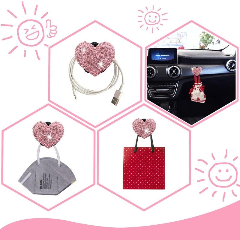 Tustao Pink Heart & Butterfly Air Vent Clips, 4 Pcs Bling Heart & Butterfly Air Fresheners Vents Clips Diamond Car Interior Decor Bling Cute Pink Car Accessories Decoration for Women + Heart Mask Hook - Image 3