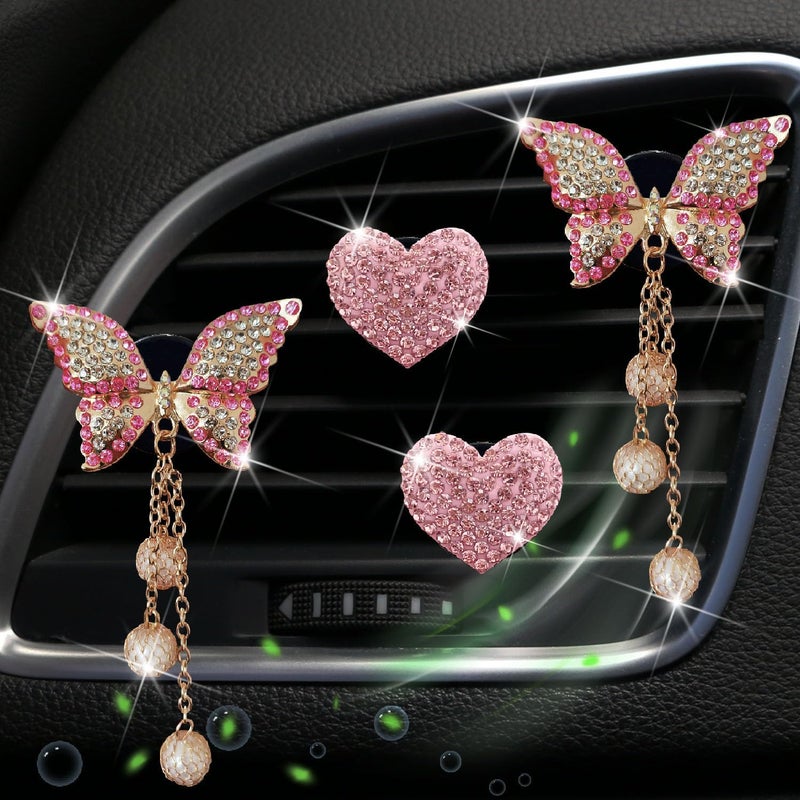 Tustao Pink Heart & Butterfly Air Vent Clips, 4 Pcs Bling Heart & Butterfly Air Fresheners Vents Clips Diamond Car Interior Decor Bling Cute Pink Car Accessories Decoration for Women + Heart Mask Hook - Image 5