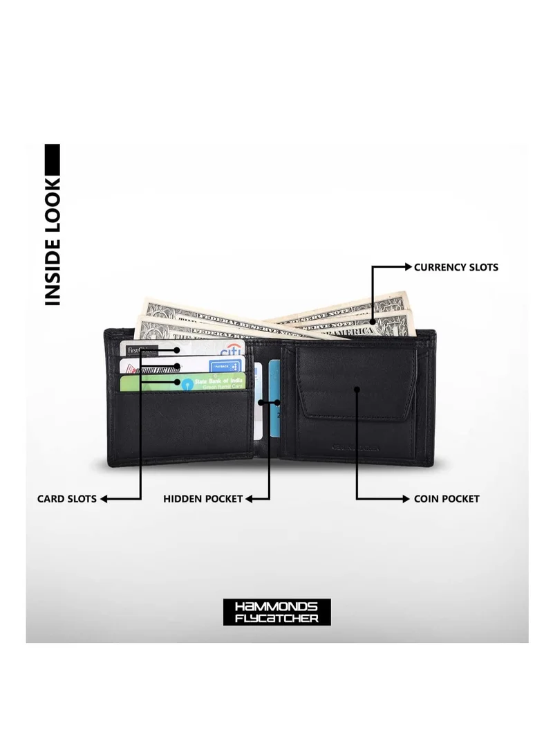 HAMMONDS FLYCATCHER Men's RFID Protected Premium Leather Wallet (Black)