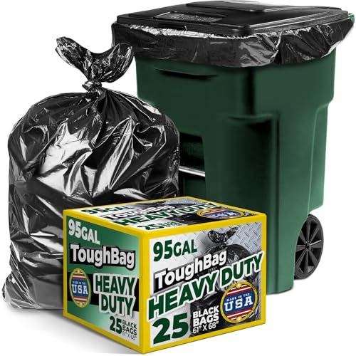 ToughBag 95-96 Gallon Trash Bags Heavy Duty (25 Count) - Extra Large Black Garbage Can Liners for 90-100 Gallon Cans - Made in USA - Image 1