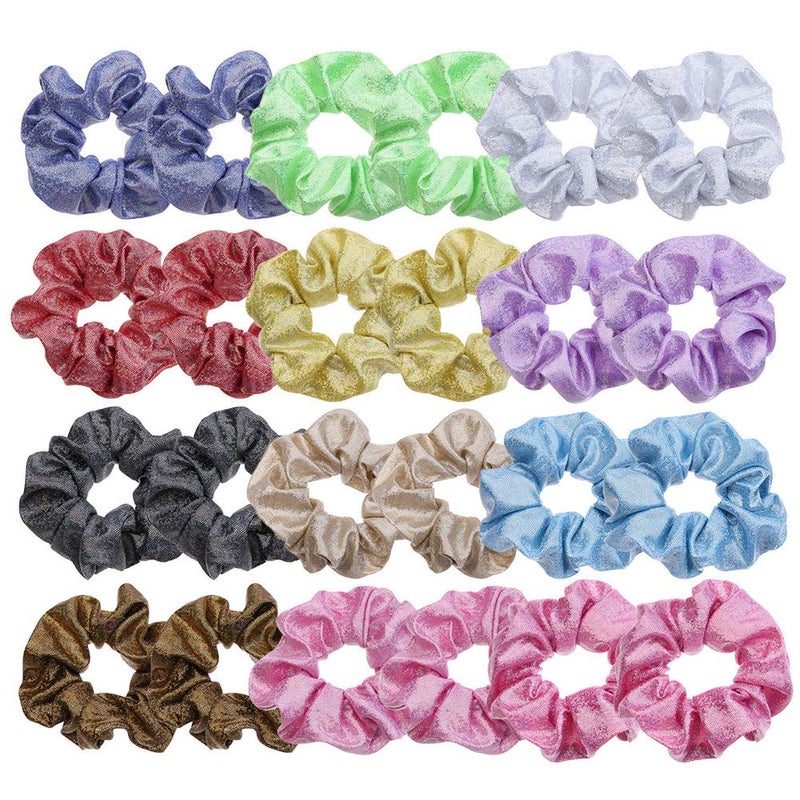 LOVEF 24 Pieces Shiny Metallic Scrunchies Large Hair Scrunchies Elastic Hair Bands Scrunchy Hair Ties Ropes for Women Girls Hair Accessories