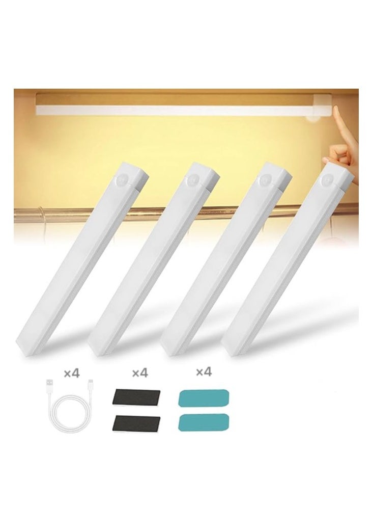 OUYoo OUYoo 4 pcs Motion Sensor LED Lighting, Battery Powered Light, Under Cabinet Light, USB Rechargeable, Dimmable, Magnetic Night Light for Kitchen, Corridor, Wardrobe, Indoor, Outdoor. 20cm - Warm Color  - Image 1