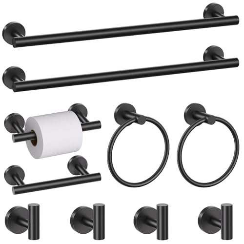 soaez 10 Pieces Matte Black Bathroom Hardware Accessories Towel Bar Set Black Towle Racks for Bathroom Wall Mounted Stainless Steel Toilet Paper Holder Towel Holder Kit - Image 1