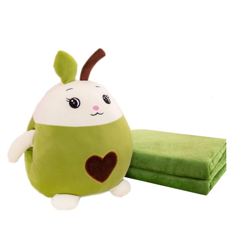YUDONG Kids Stuffed Animal Travel Blanket and Pillow Set Adorable 3 in 1 Multifunctional Fruit Plush Pillow with Hand Warmer Design Perfect for Travel Camping Car Home and Office Green - Image 3