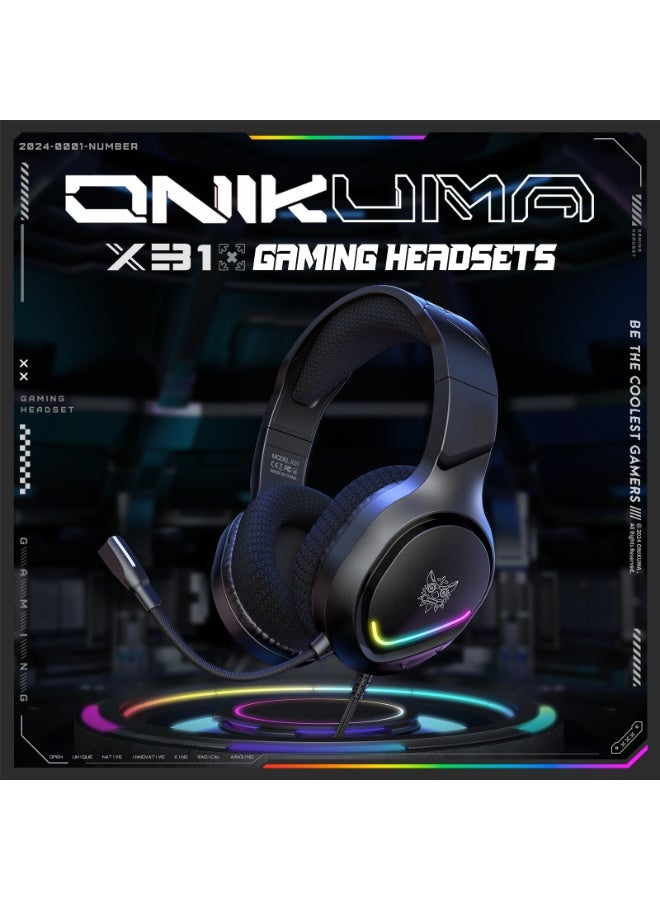 onikuma X31 RGB Gaming Headset 7.1 Surround Sound Noise Canceling Mic ,PC , PS4-3 , Mobile And Xbox - Image 2
