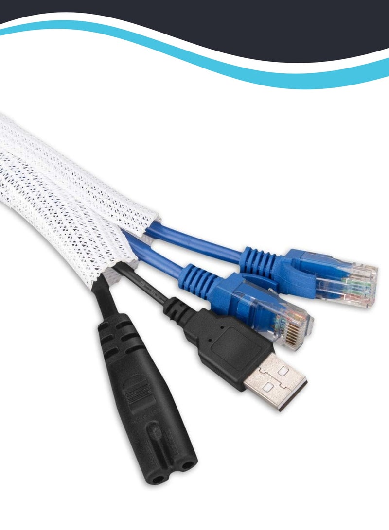 6.6ft - 2/3 inch White Cable Sleeve Cover, Cord Protector Management Wire Loom Tubing Cable Sleeve Split Sleeving for Desk PC TV Computer Cable Protect Cat from Chewing Cord, White - Image 1
