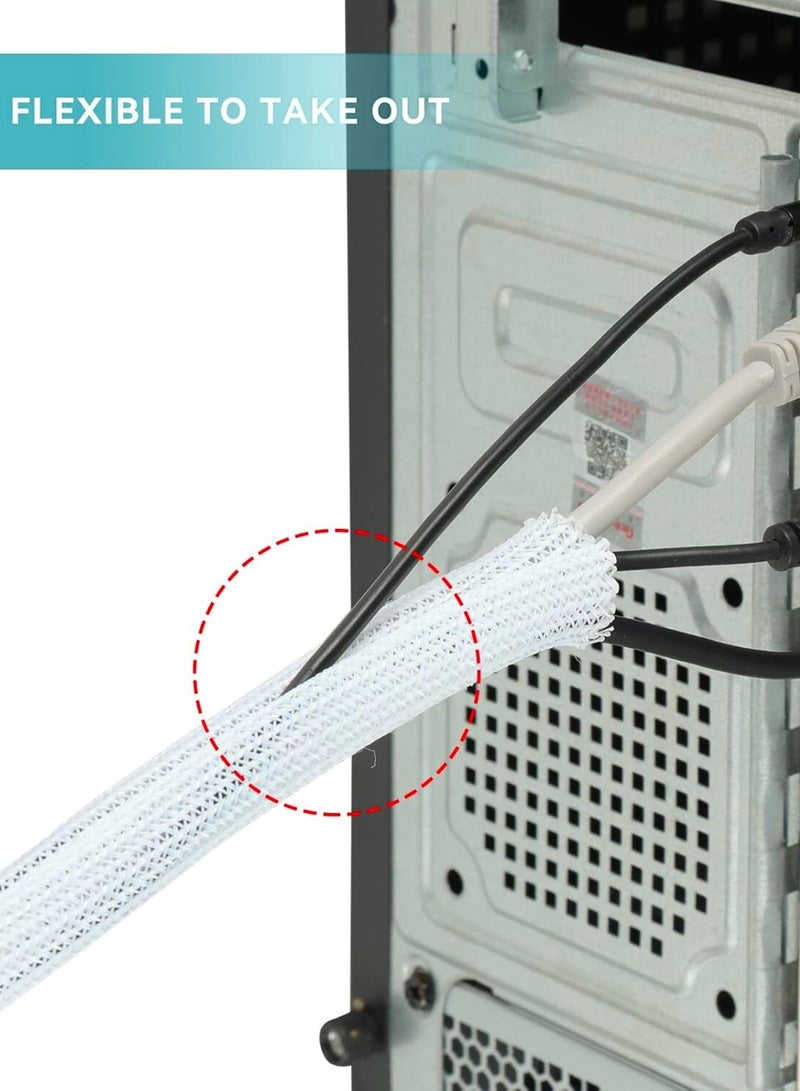 6.6ft - 2/3 inch White Cable Sleeve Cover, Cord Protector Management Wire Loom Tubing Cable Sleeve Split Sleeving for Desk PC TV Computer Cable Protect Cat from Chewing Cord, White - Image 4