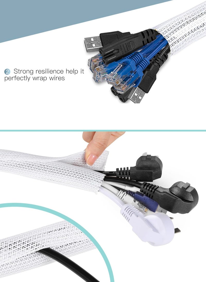 6.6ft - 2/3 inch White Cable Sleeve Cover, Cord Protector Management Wire Loom Tubing Cable Sleeve Split Sleeving for Desk PC TV Computer Cable Protect Cat from Chewing Cord, White - Image 3