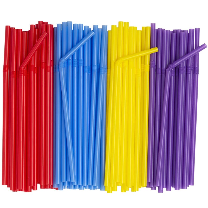 Comfy Package [500 Count] Flexible Plastic Drinking Straws - Disposable Swizzle Sticks - 7.75"" High - Assorted Colors - Image 1