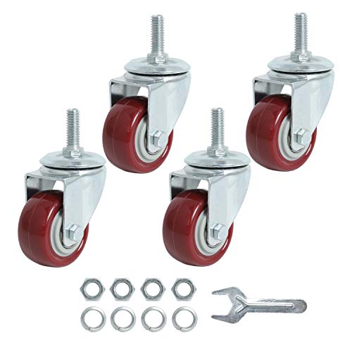 Finnhomy Swivel Caster Wheels 2 Inch Heavy Duty Threaded Stem Casters 5/16"- 18 x 1 Set of 4 Premium Polyurethane Wheels PU Load Bearing 800 Lbs Anti-wear Smooth Casters, Red - Image 1