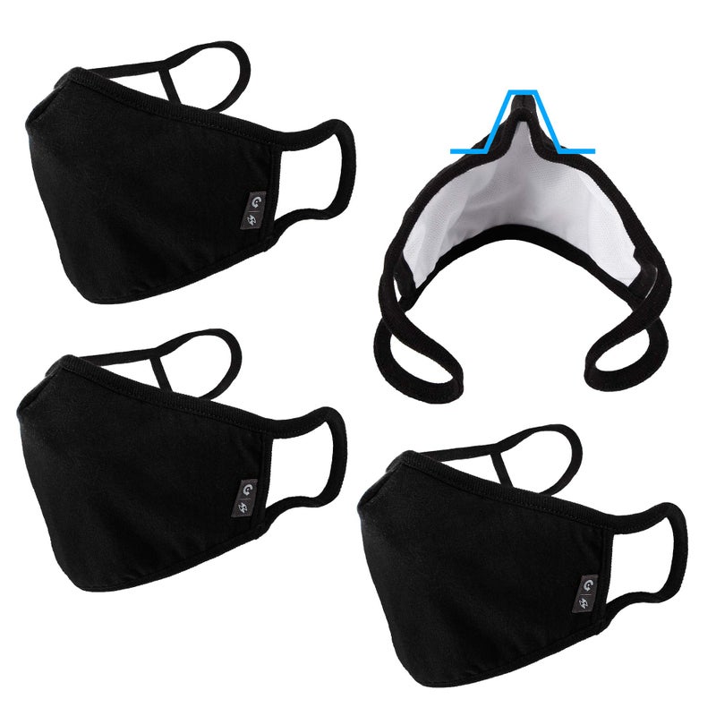 WITHMOONS Cloth Face Mask Washable Reusable 3Ply Mouth Shield with Nose Wire 4PACK EU0304 Black