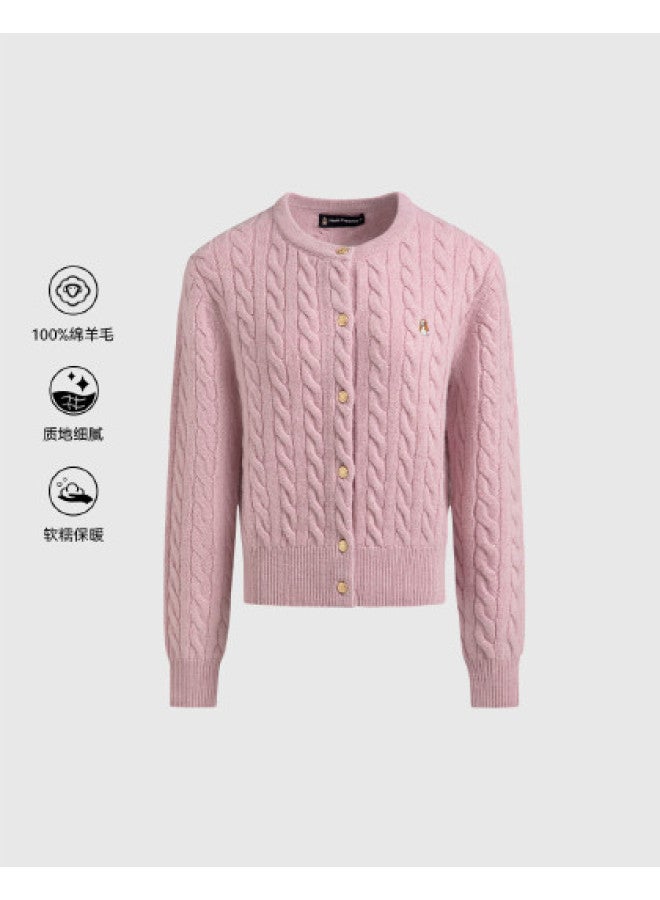 Hush Puppies New Year Edition Wool Cardigan Coat Autumn Winter Casual Cable Knit Women's Sweater - Image 1