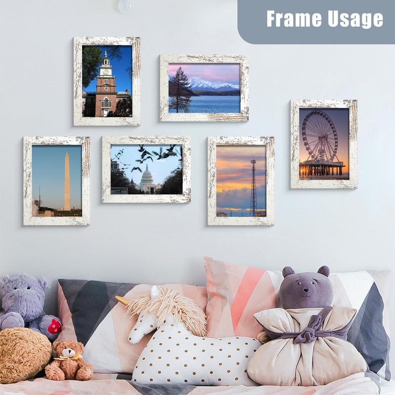BESCRCL 5x7 Picture Frame with Real Glass Set of 6, Distressed White Wooden Frame 5 x 7 for Wall or Tabletop - Image 3