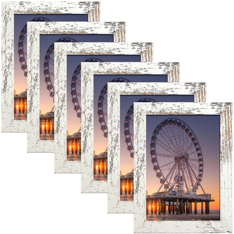 BESCRCL 5x7 Picture Frame with Real Glass Set of 6, Distressed White Wooden Frame 5 x 7 for Wall or Tabletop - Image 1