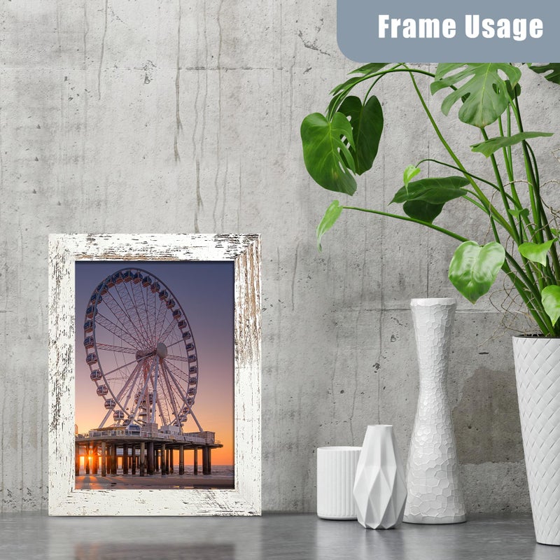 BESCRCL 5x7 Picture Frame with Real Glass Set of 6, Distressed White Wooden Frame 5 x 7 for Wall or Tabletop - Image 4