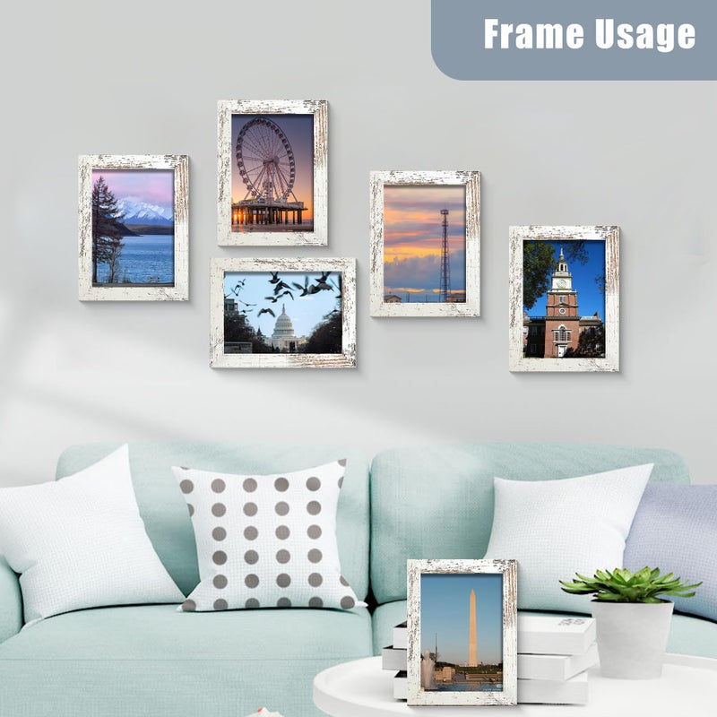 BESCRCL 5x7 Picture Frame with Real Glass Set of 6, Distressed White Wooden Frame 5 x 7 for Wall or Tabletop - Image 5