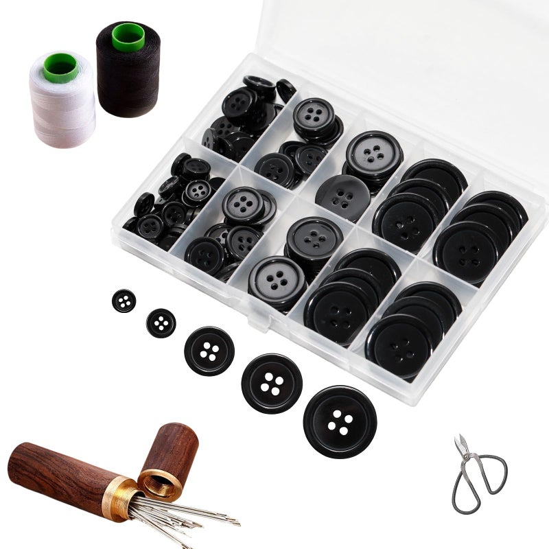 Lilaly 100 pcs Black Buttons for Crafts, 5 Sizes Mixed Round Sewing Buttons for Clothes, Suitable for for DIY Crafts, Coats, Shirts, Pants, Shorts - Image 4