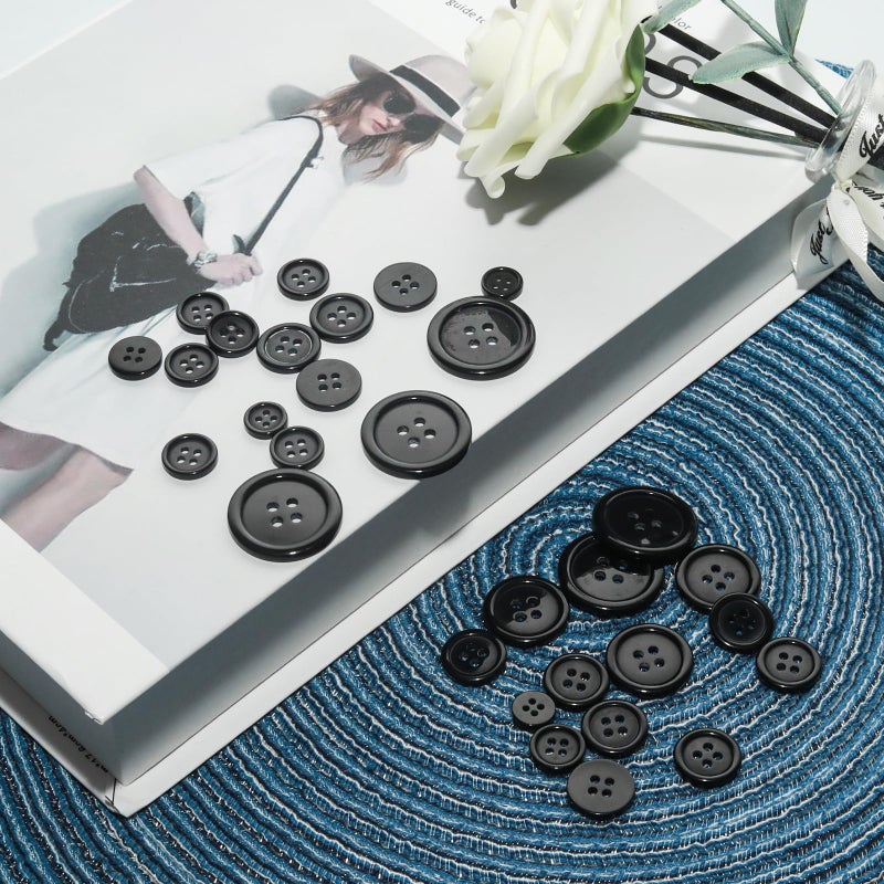 Lilaly 100 pcs Black Buttons for Crafts, 5 Sizes Mixed Round Sewing Buttons for Clothes, Suitable for for DIY Crafts, Coats, Shirts, Pants, Shorts - Image 5