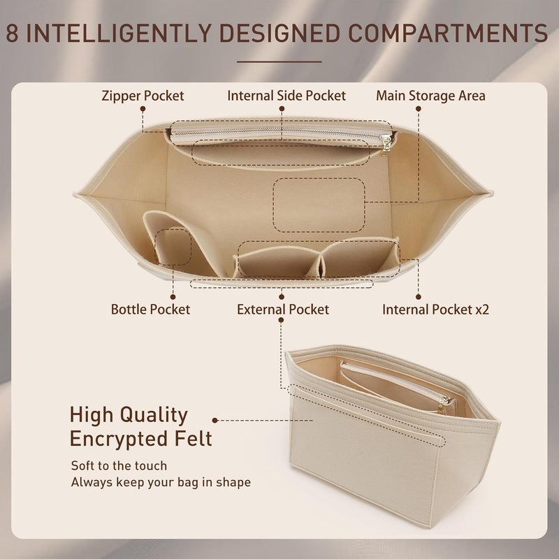 Doxo Longchamp Organizer Insert Large, Felt Bag Organizer with Cup Holder,Suitable for le pliage Handbag More(Beige,L) - Image 4