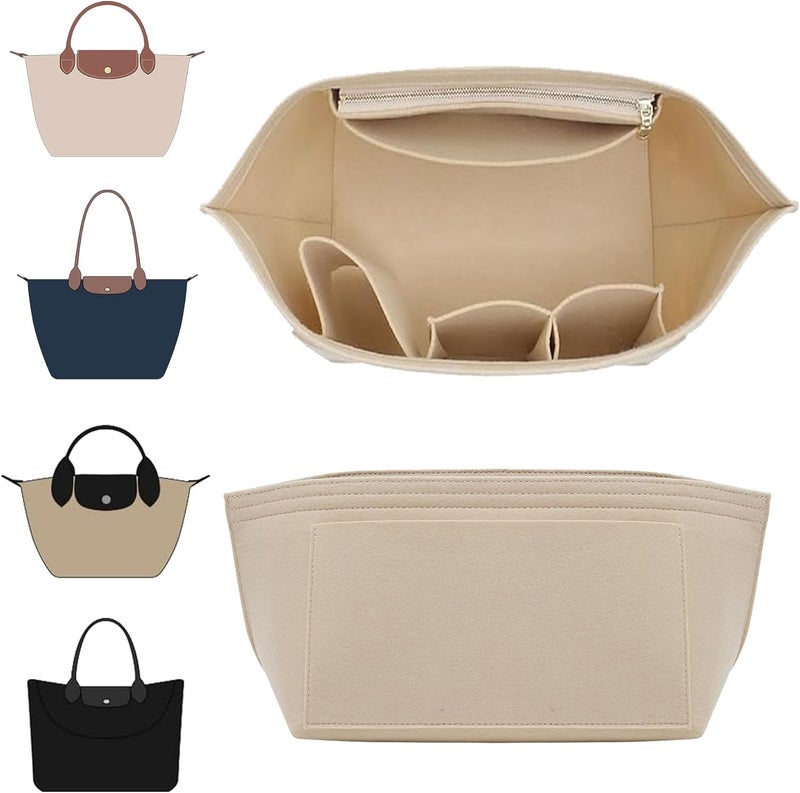 Doxo Longchamp Organizer Insert Large, Felt Bag Organizer with Cup Holder,Suitable for le pliage Handbag More(Beige,L) - Image 1