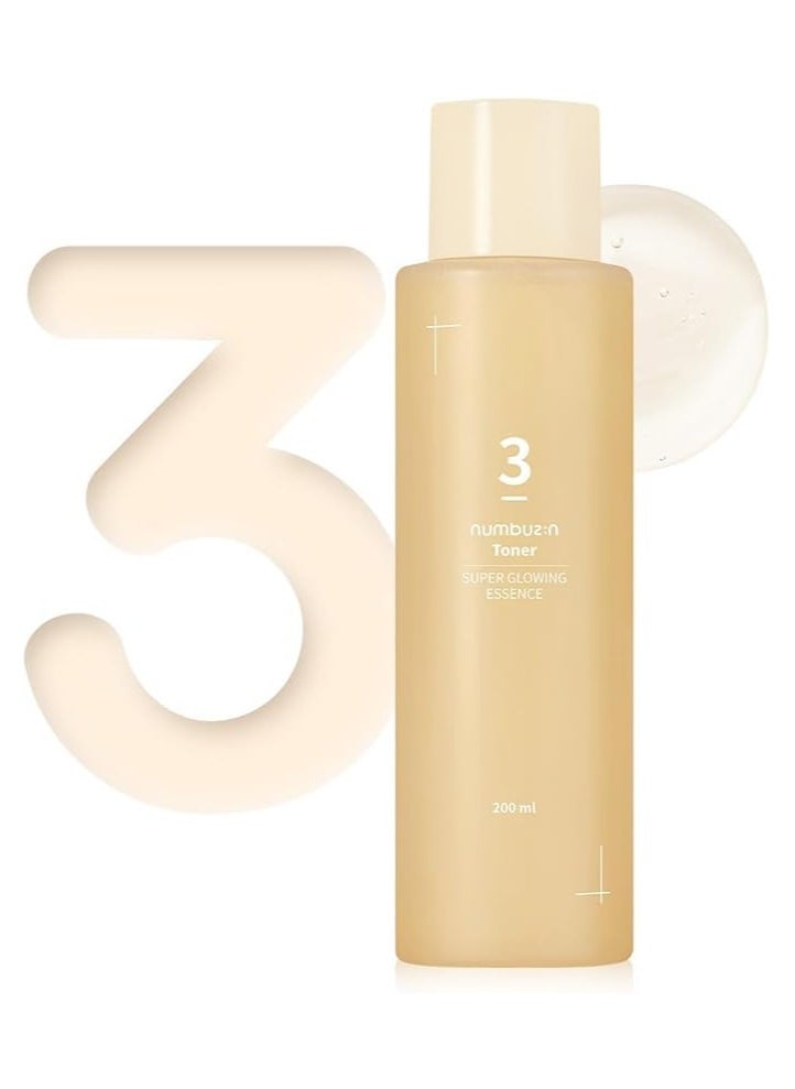 numbuzin Numbuzin No.3 Super Glowing Essence Toner | Skin Radiance, Pore Tightening, Skin Texture, Hydration | Fermented Ingredients, Niacinamide, Galactomyces | Korean Skin Care | 6.76 fl oz  - Image 1