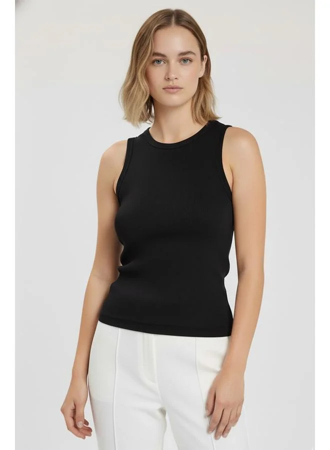 Mısırlı 1951 Black Bike-Neck Knit Ribbed Women's Tank Top