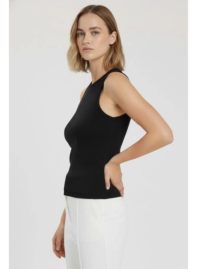 Mısırlı 1951 Black Bike-Neck Knit Ribbed Women's Tank Top