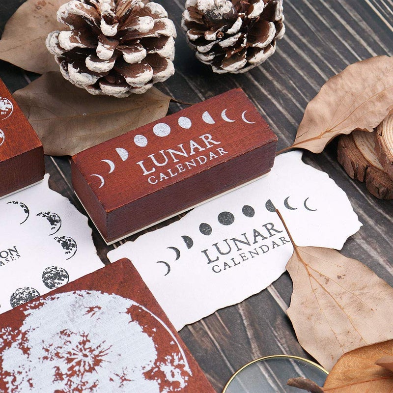Dizdkizd Wooden Rubber Stamps, 8pcs Phases of The Moon Decorative Mounted Stamp, Vintage Seal with Changing Faces of The Moon for DIY Craft, Interest Research, Journal, Scrapbooking, Calendar - Image 4