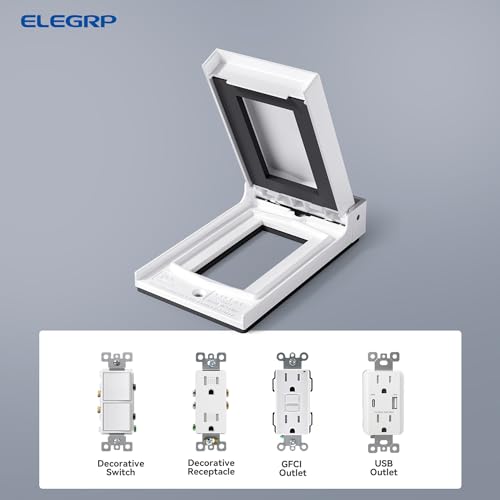 ELEGRP Vertical Outdoor Cover for Decotative Receptacles, Weatherproof Wall Plate, Outdoor Electrical Outlet Cover, Standard Size 1-Gang 4.85” x 2.82”, Thermoplastic, 6 Pack, White - Image 4
