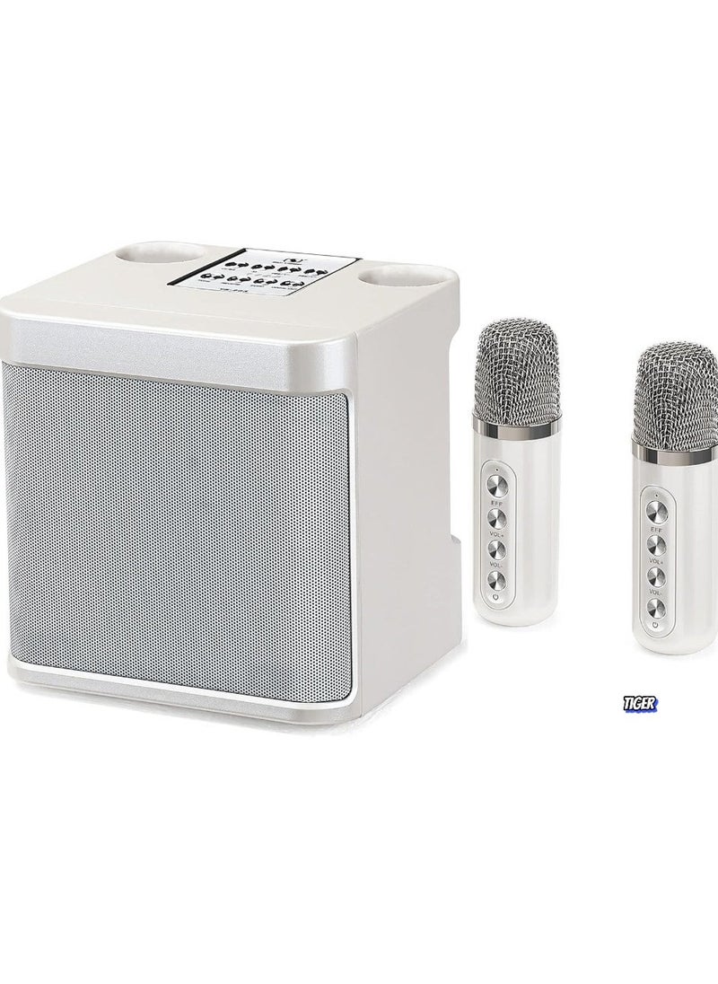 TIGER Rechargeable Speaker and Microphone Set | 1pc HD Sound Speaker & 2pcs Voice Changing Microphones Set | Portable High-Quality Deep Bass Stereo Soundbox (Beige) | Ideal for Karaoke, Parties, and Events - Image 1