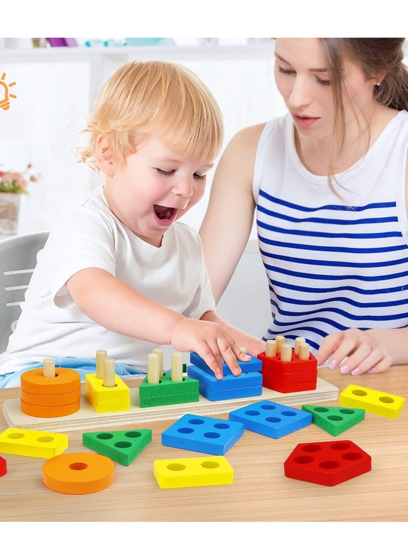 WHITE GAINS Montessori Toys for Toddlers 3+, Educational Puzzles, Wooden Sorting & Stacking Blocks, Sensory Toys for 3+ Year Olds, Building Blocks, Motor Skills Development, Birthday Gift for Boys & Girls  - Image 4
