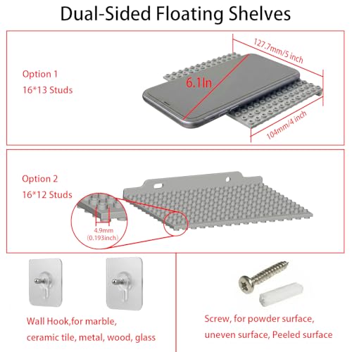 TERDEWE 6 Pack Floating Shelves for Wall Compatible with Lego Building Bricks,16x13 Studs for Display and Protect Completed Legos Projects, Dual-Sided Display Shelves for Room Decor Grey - Image 5