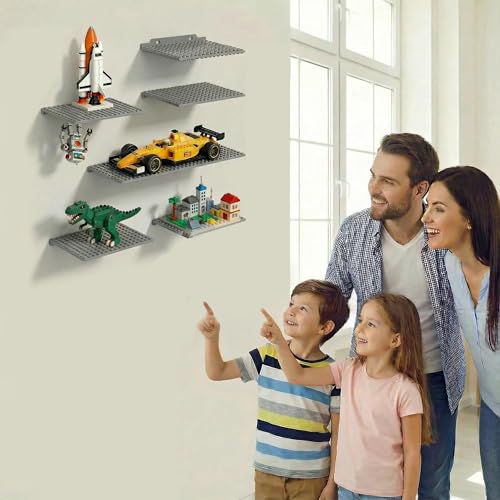 TERDEWE 6 Pack Floating Shelves for Wall Compatible with Lego Building Bricks,16x13 Studs for Display and Protect Completed Legos Projects, Dual-Sided Display Shelves for Room Decor Grey - Image 2