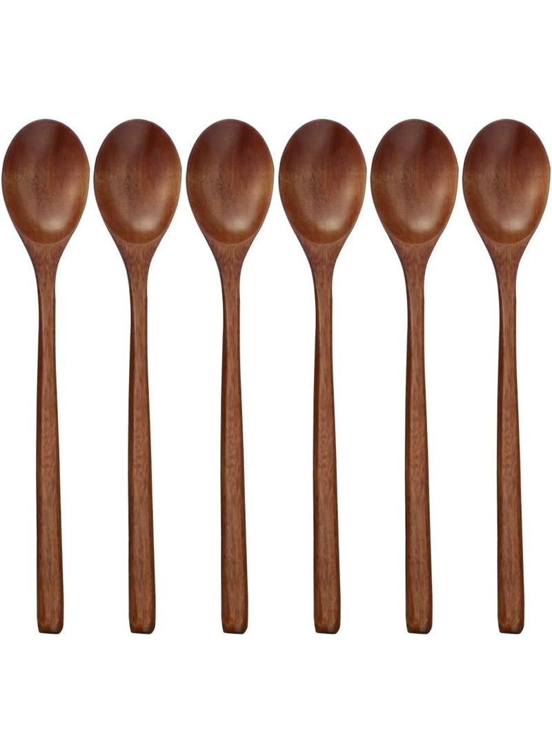 ADLORYEA Wooden Spoons, 6 Pieces 9 Inch Wood Soup Spoons for Eating Mixing Stirring, Wood Spoon with Japanese Style Kitchen Utensil - Image 1
