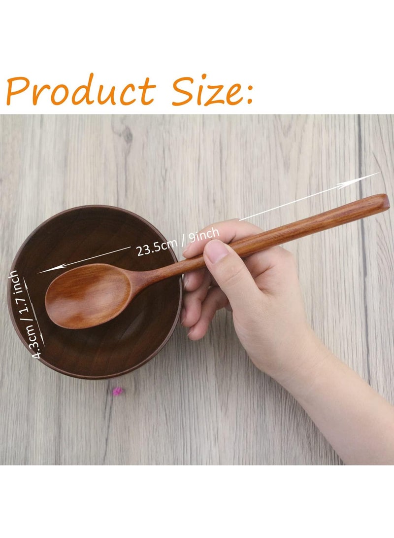 ADLORYEA Wooden Spoons, 6 Pieces 9 Inch Wood Soup Spoons for Eating Mixing Stirring, Wood Spoon with Japanese Style Kitchen Utensil - Image 2