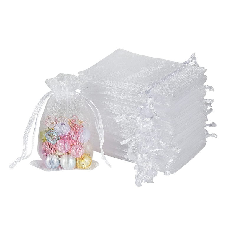YQL Mini Organza Bags,100PCS 2x3 Inch White Organza Jewelry Pouches, Mini Mesh Drawstring Bags for Wedding Party Christmas Gift Candy - Image 1