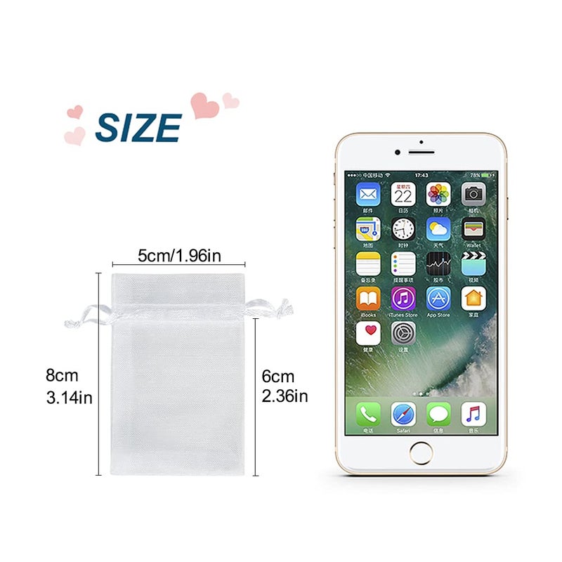 YQL Mini Organza Bags,100PCS 2x3 Inch White Organza Jewelry Pouches, Mini Mesh Drawstring Bags for Wedding Party Christmas Gift Candy - Image 2