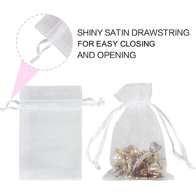 YQL Mini Organza Bags,100PCS 2x3 Inch White Organza Jewelry Pouches, Mini Mesh Drawstring Bags for Wedding Party Christmas Gift Candy - Image 3