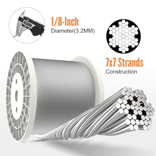BLIKA 500FT 1/8" Stainless Steel Cable, T316 Marine Grade, Stainless Steel Wire Rope 7x7 Strands Construction, 1850lbs Breaking Strength Aircraft Cable for Deck Cable Railing, DIY Balustrades - Image 2