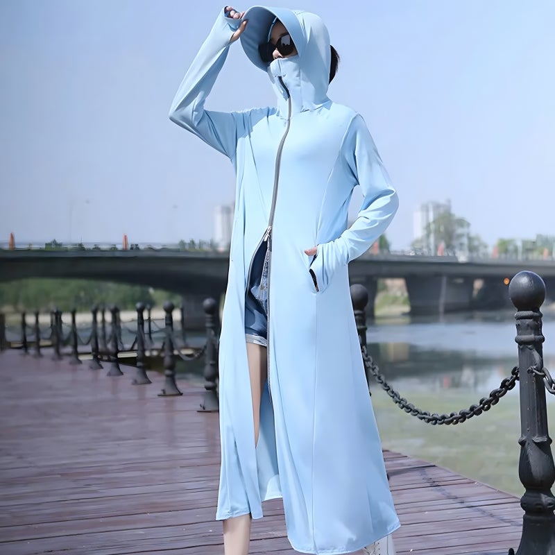 Summer Fashion Long Sleeves Blouse Loose Thin Solid Color Shirt Kimono Vest Hooded Ladies Sun-Protective Tops - Image 1